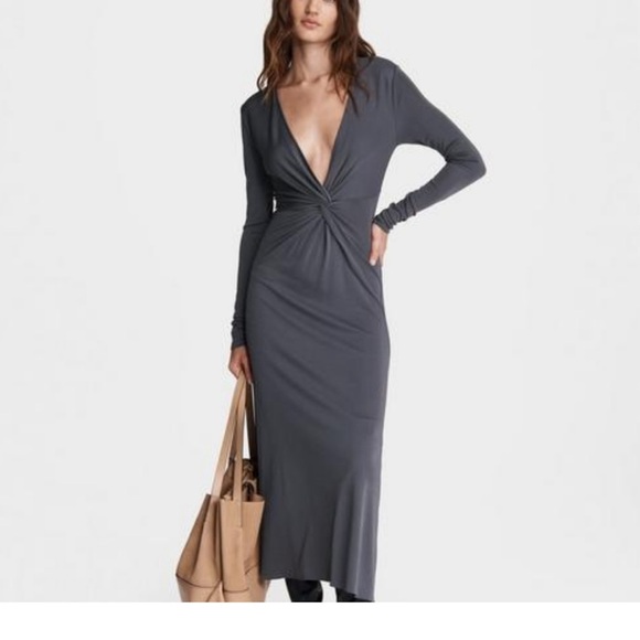 NWT Rag & Bone Grey Jules Twisted Jersey Dress - Picture 2 of 4